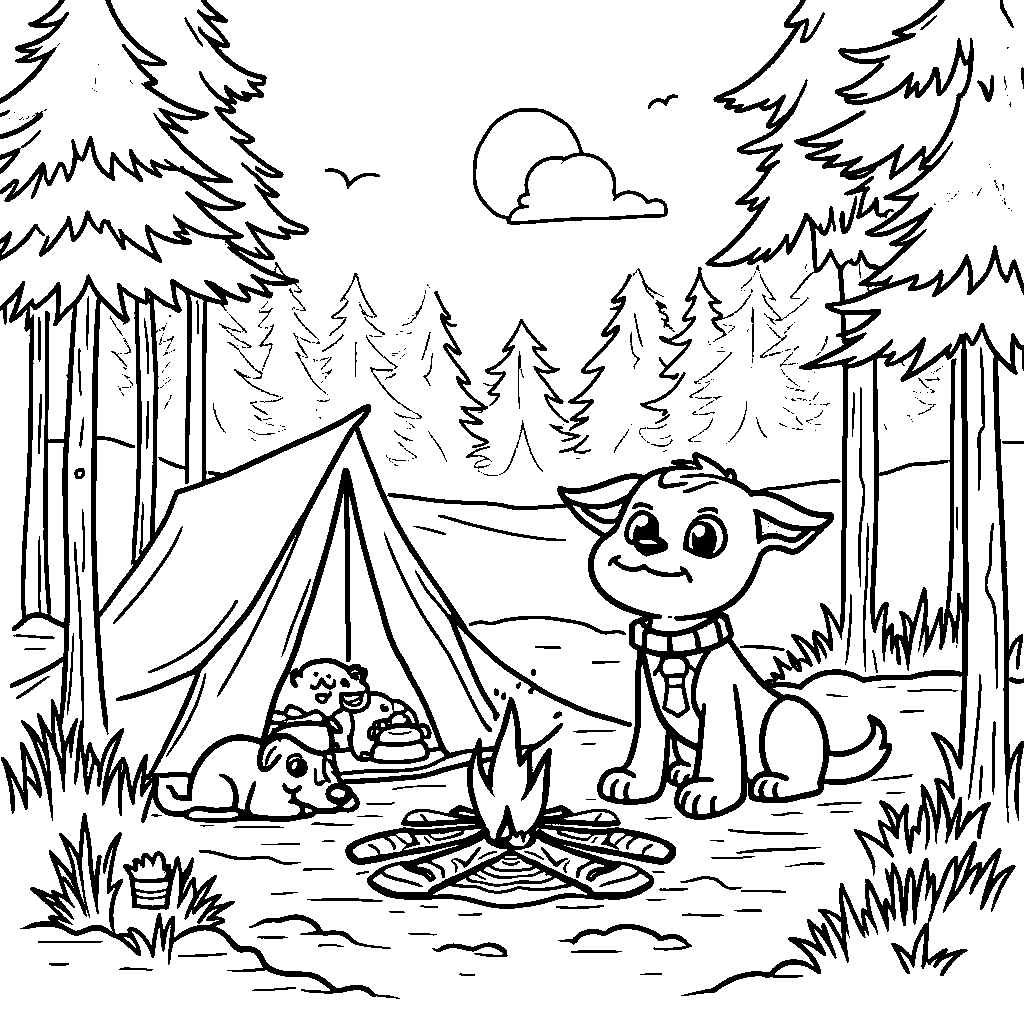 Bluey and her family going on a camping adventure