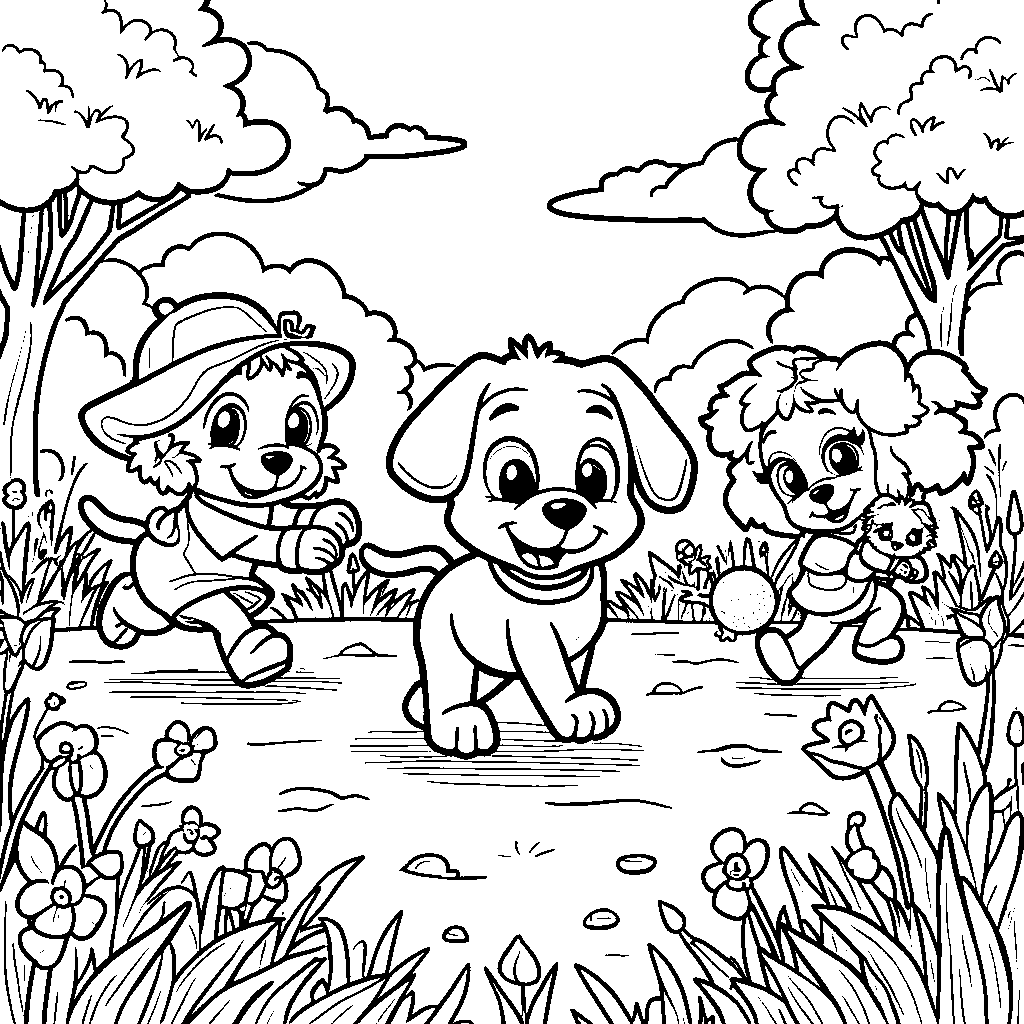 Bluey and her friends playing Tag in the park