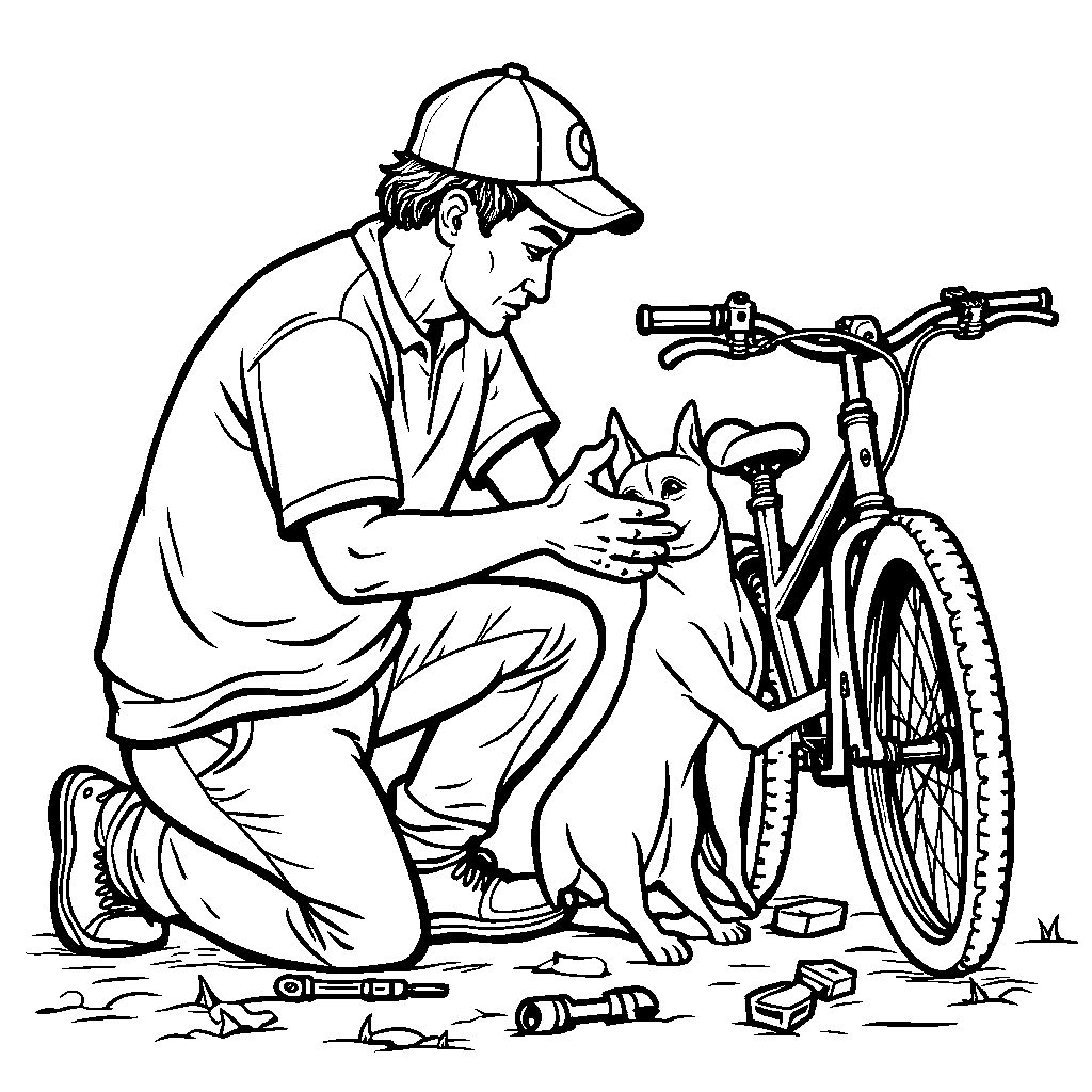 Bluey helping her dad with fixing a bike