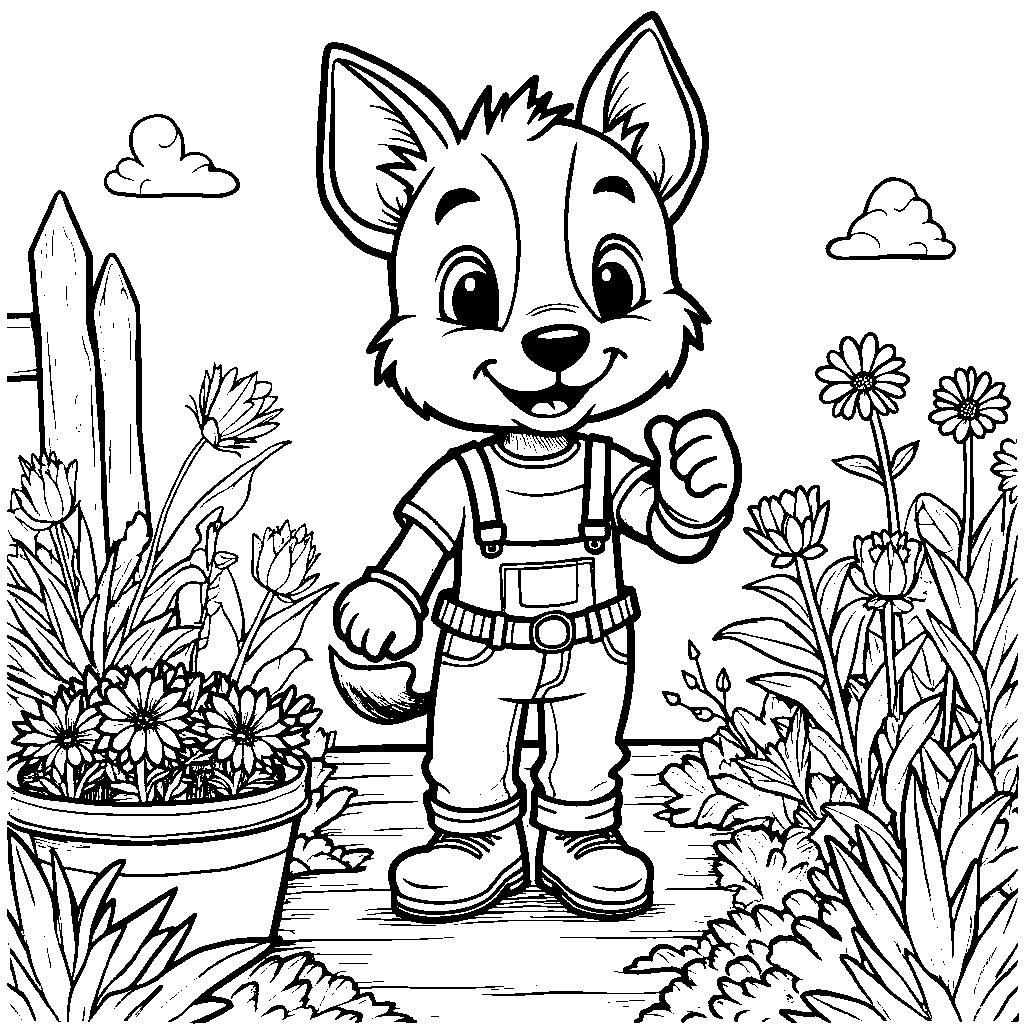 Bluey helping her dad with gardening in the backyard