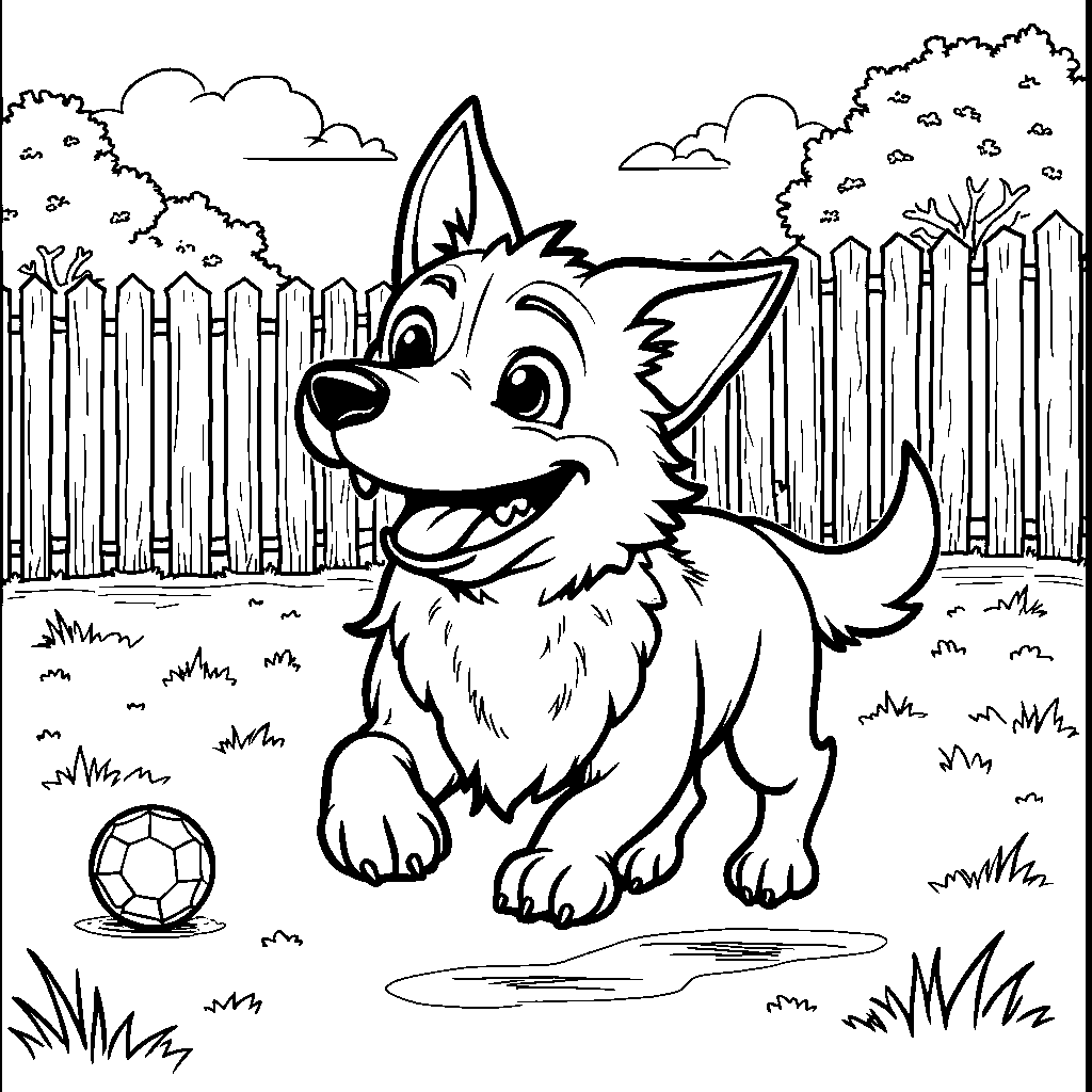 Bluey playing with a ball in the backyard