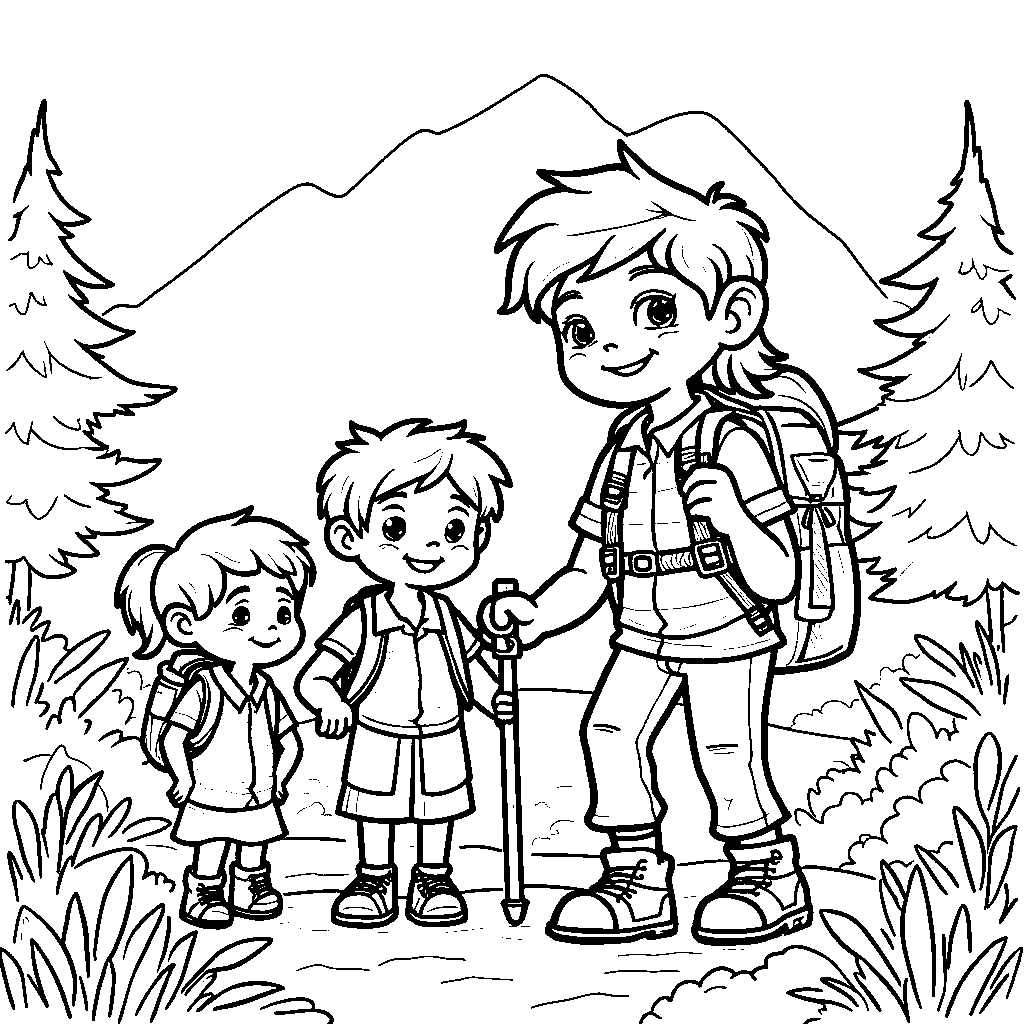 Bluey's family going on a hike in the mountains