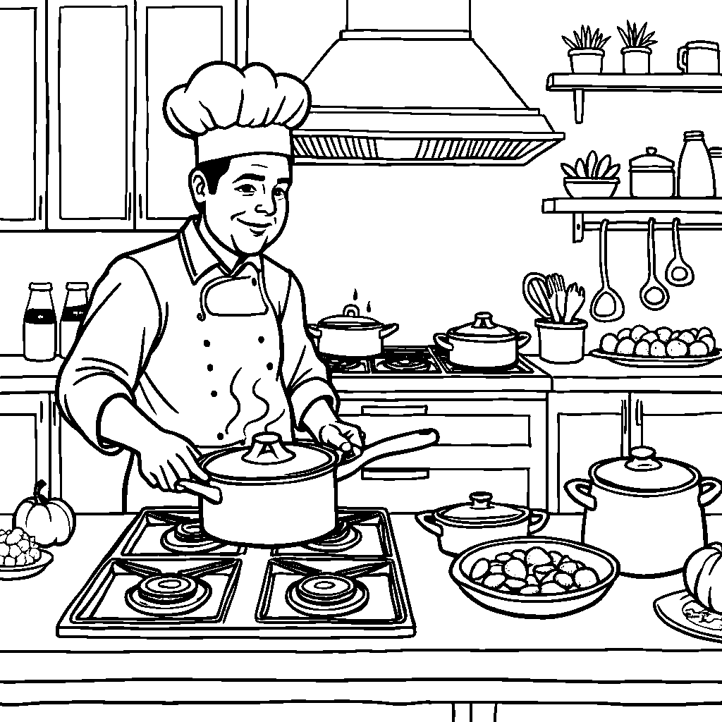 Chef Cooking in a Busy Kitchen