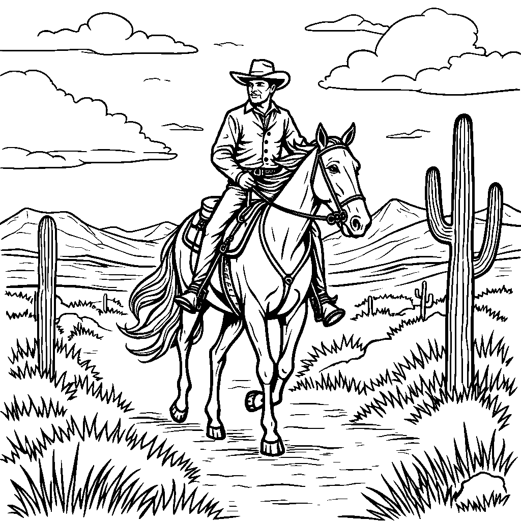 Cowboy Riding a Horse in the Wild West