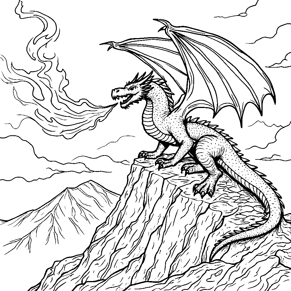 Dragon Breathing Fire in the Mountains