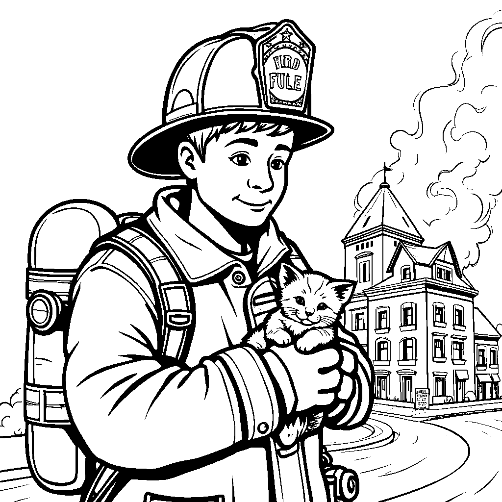 Firefighter Saving a Kitten