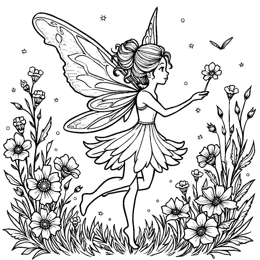 Flower Fairy Dancing in a Garden