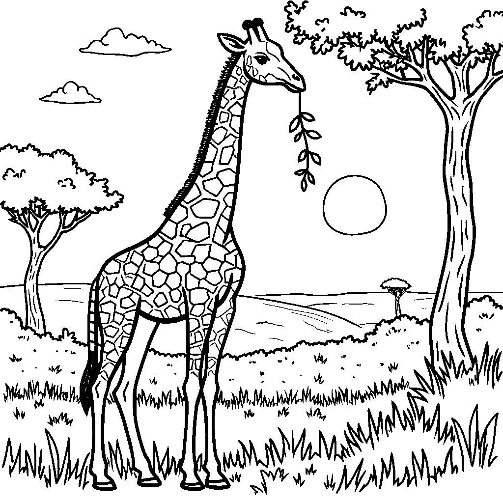 Giraffe Eating Leaves from a Tall Tree