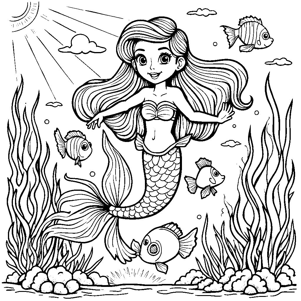 Mermaid Swimming with Fish