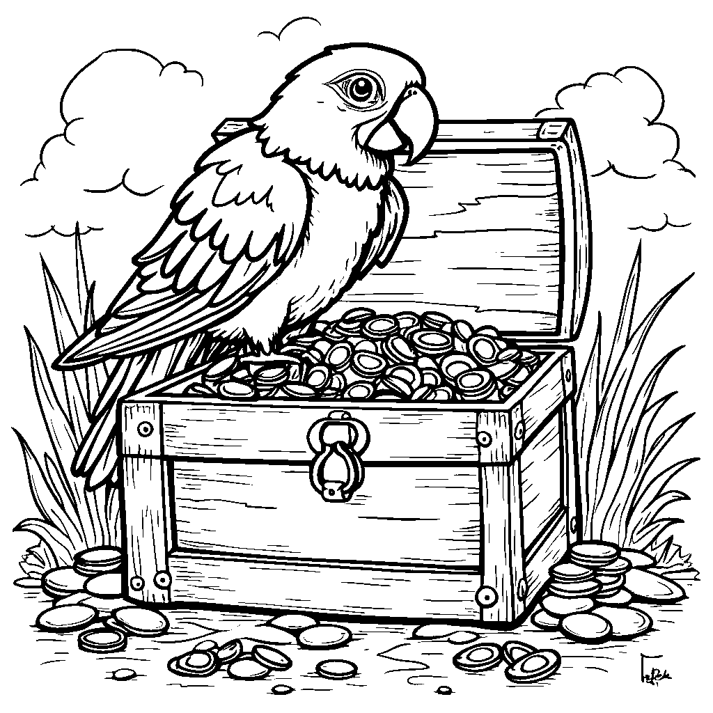 Parrot Perched on a Treasure Chest