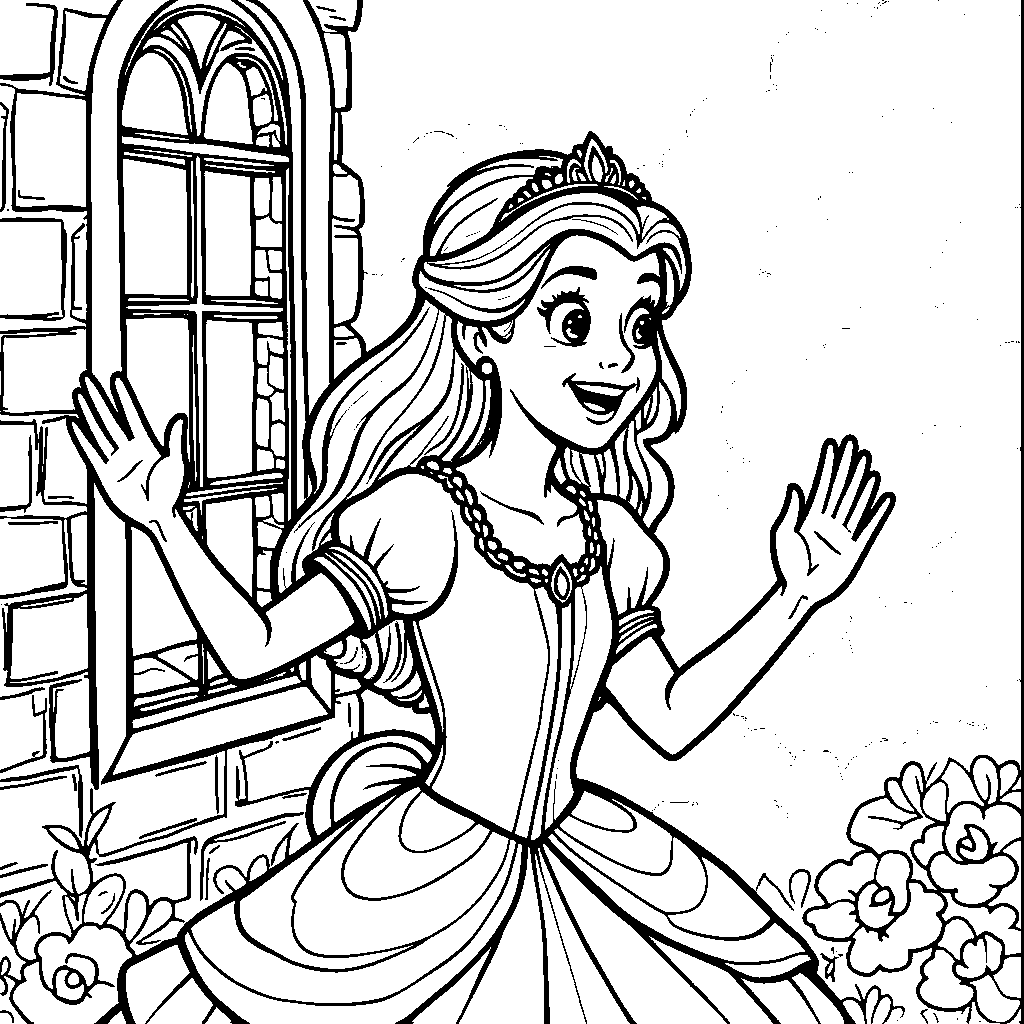 Princess Waving from a Castle Window