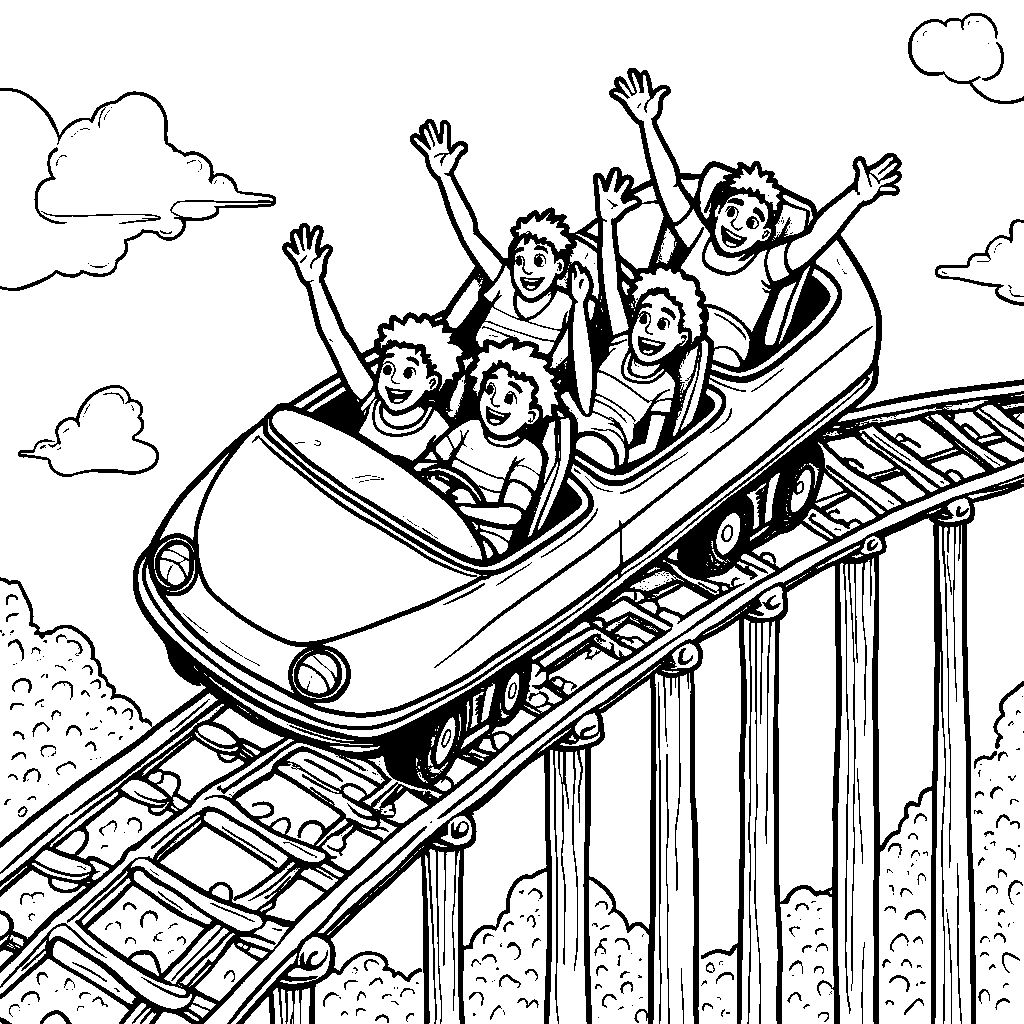 Roller Coaster Zooming Down a Hill