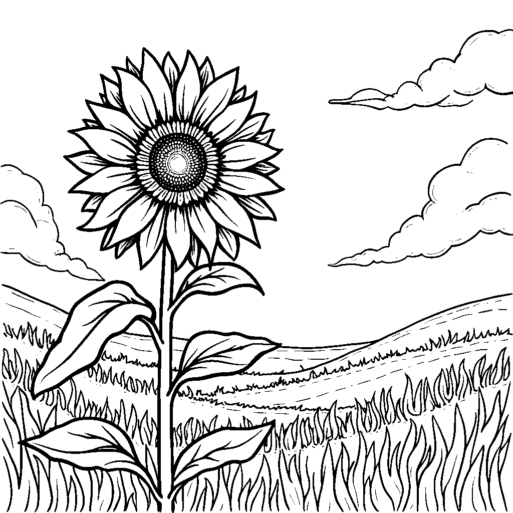 Sunflower Growing Tall in a Field