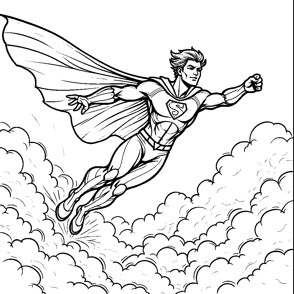 Superhero flying through the sky