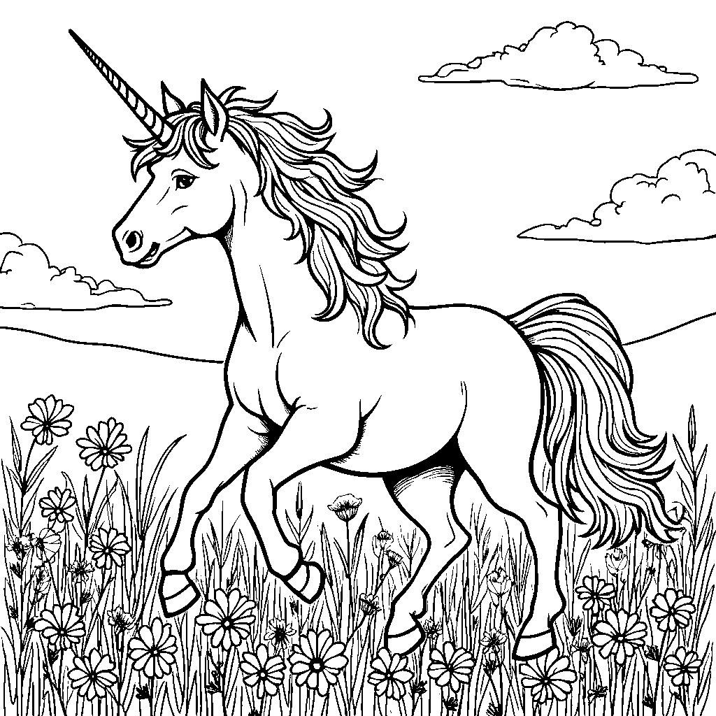 Unicorn Prancing in a Meadow