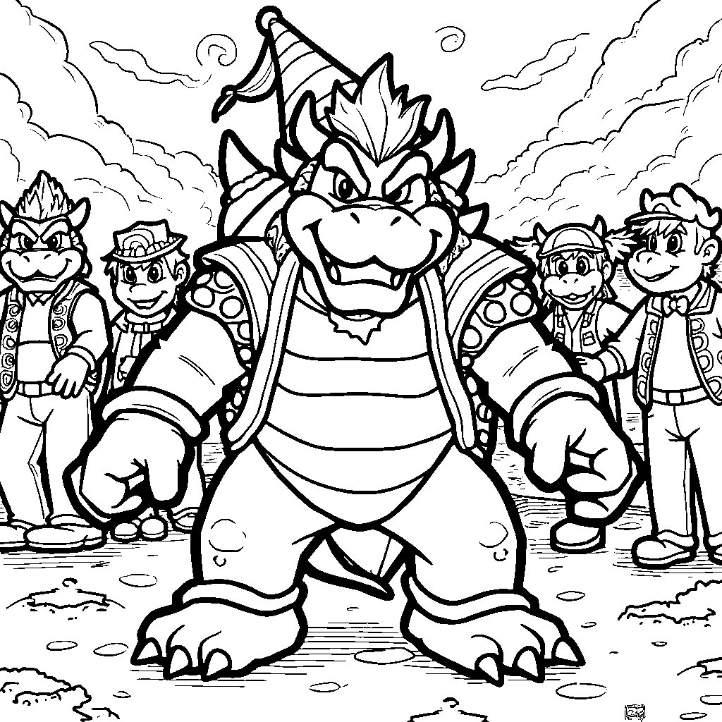 Bowser attending a costume party in fun outfits