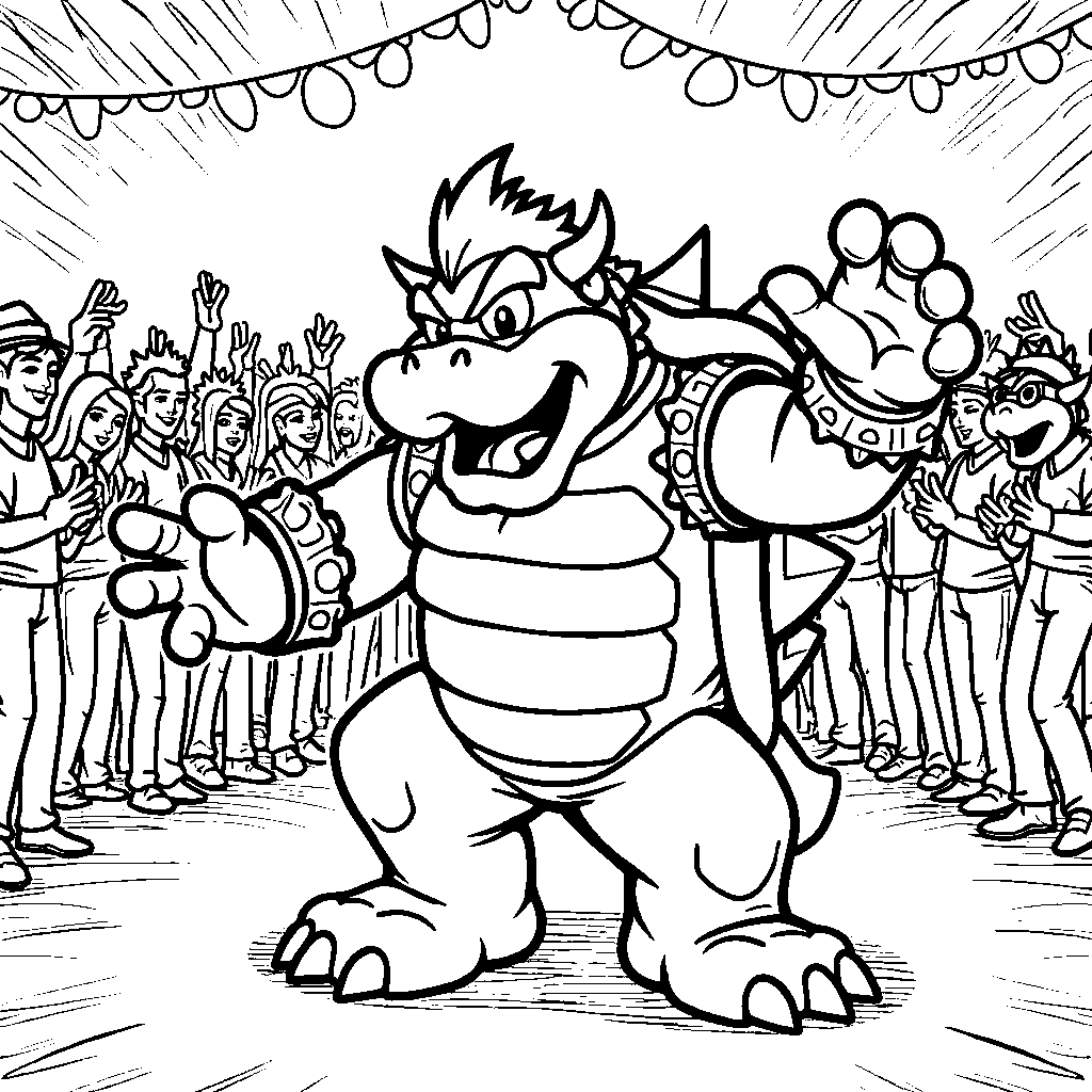 Bowser dancing at a dance party