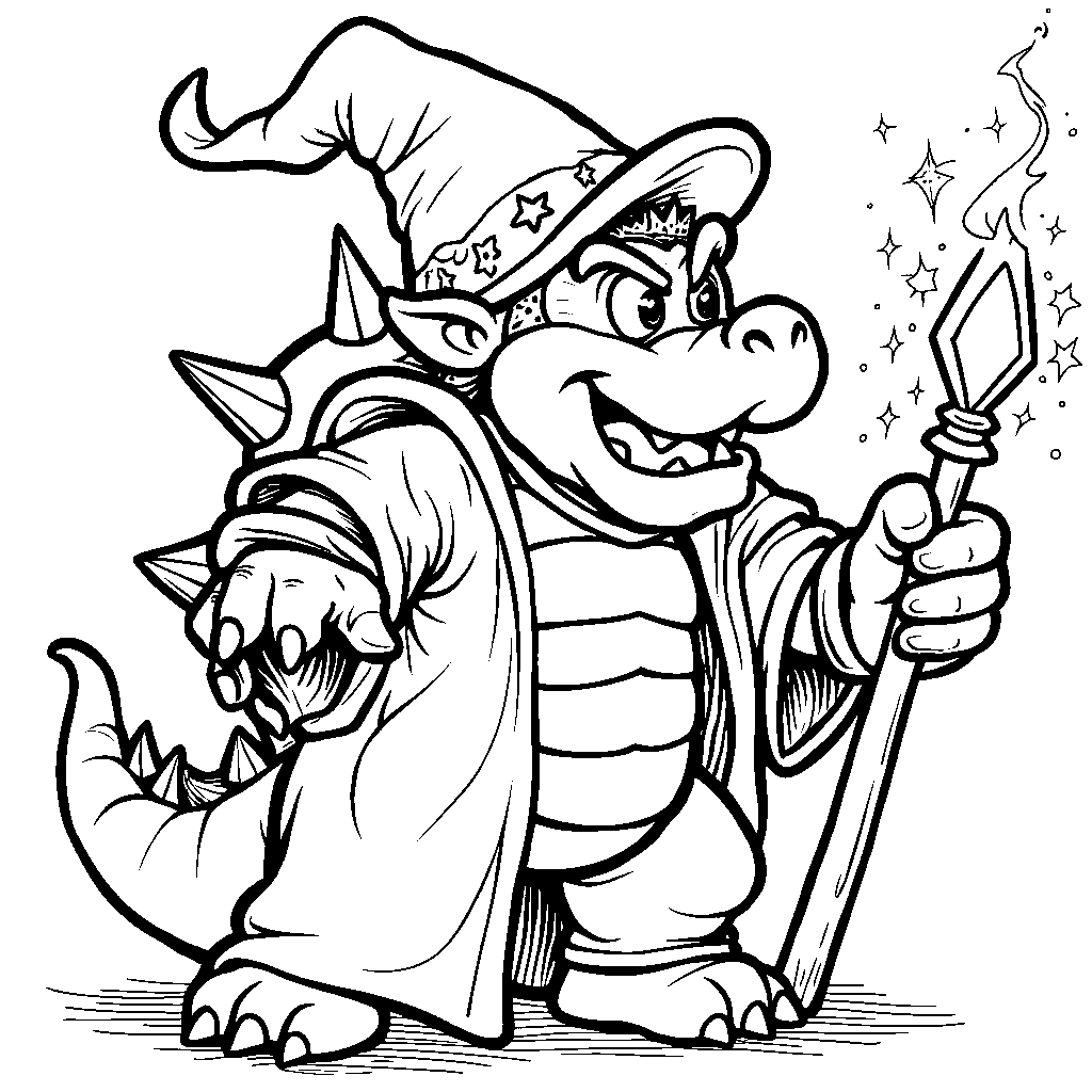 Bowser dressing up like a wizard casting spells