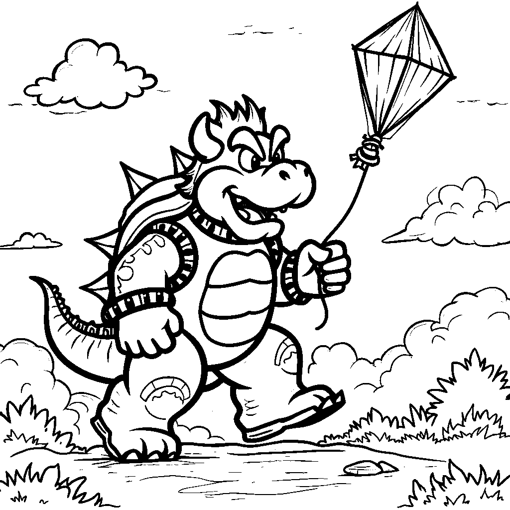 Bowser flying a kite on a sunny day