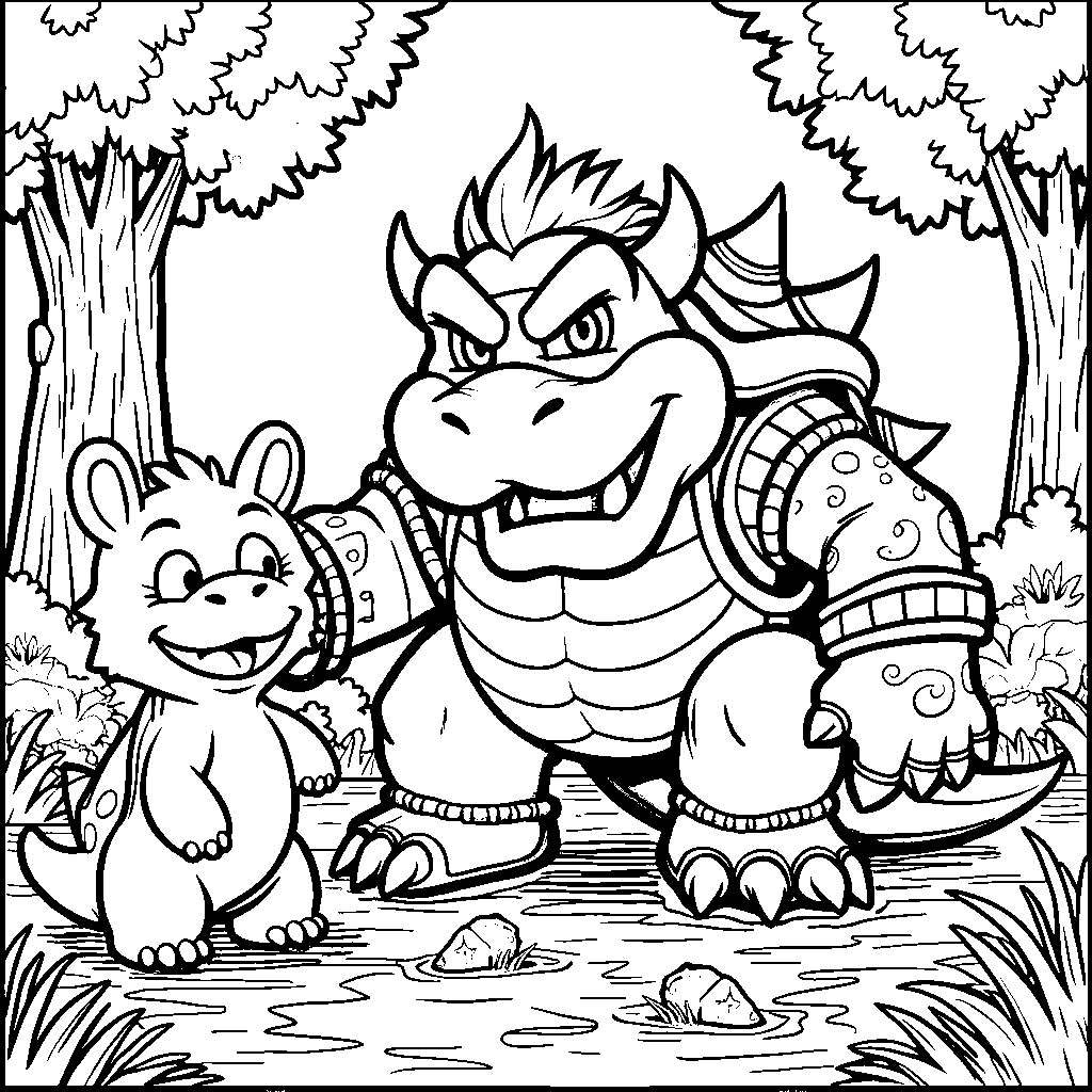 Bowser having a picnic with friends in the park