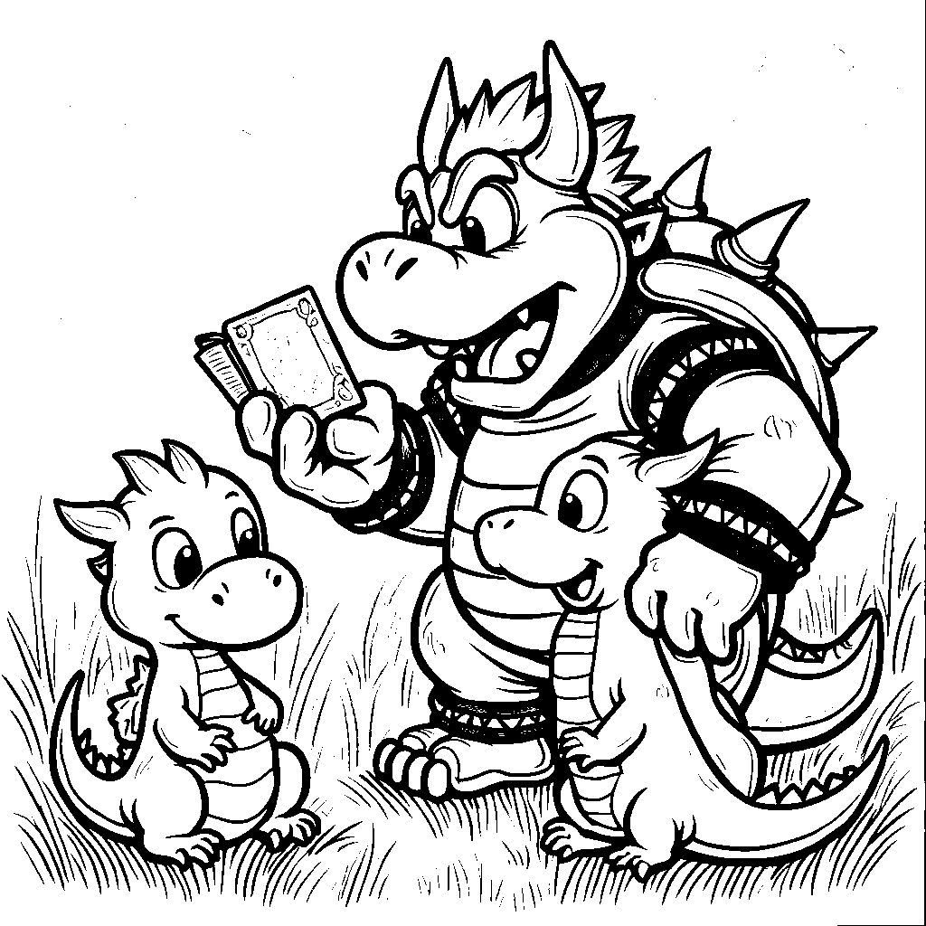 Bowser interacting with friendly dragons