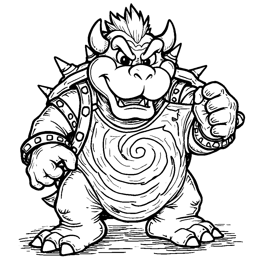 Bowser making a colorful tie-dye shirt