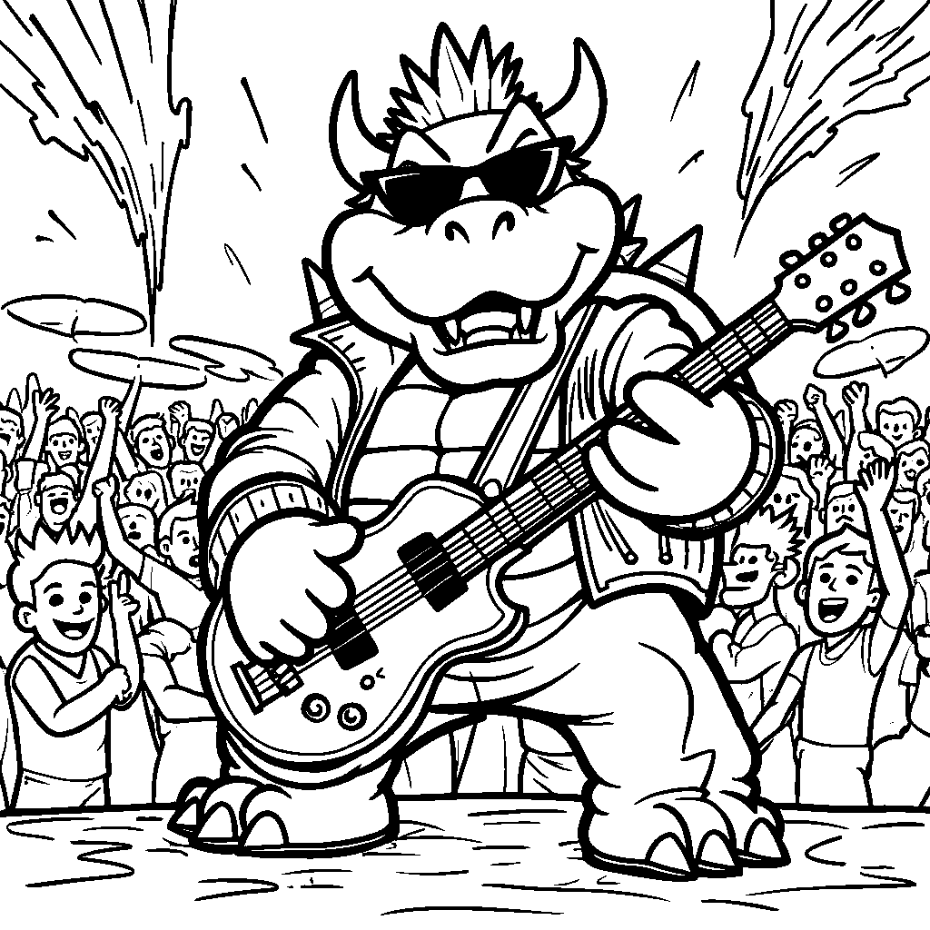 Bowser playing instruments in a rock band