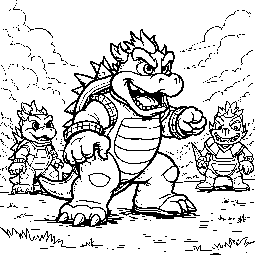 Bowser playing soccer with his Koopa pals