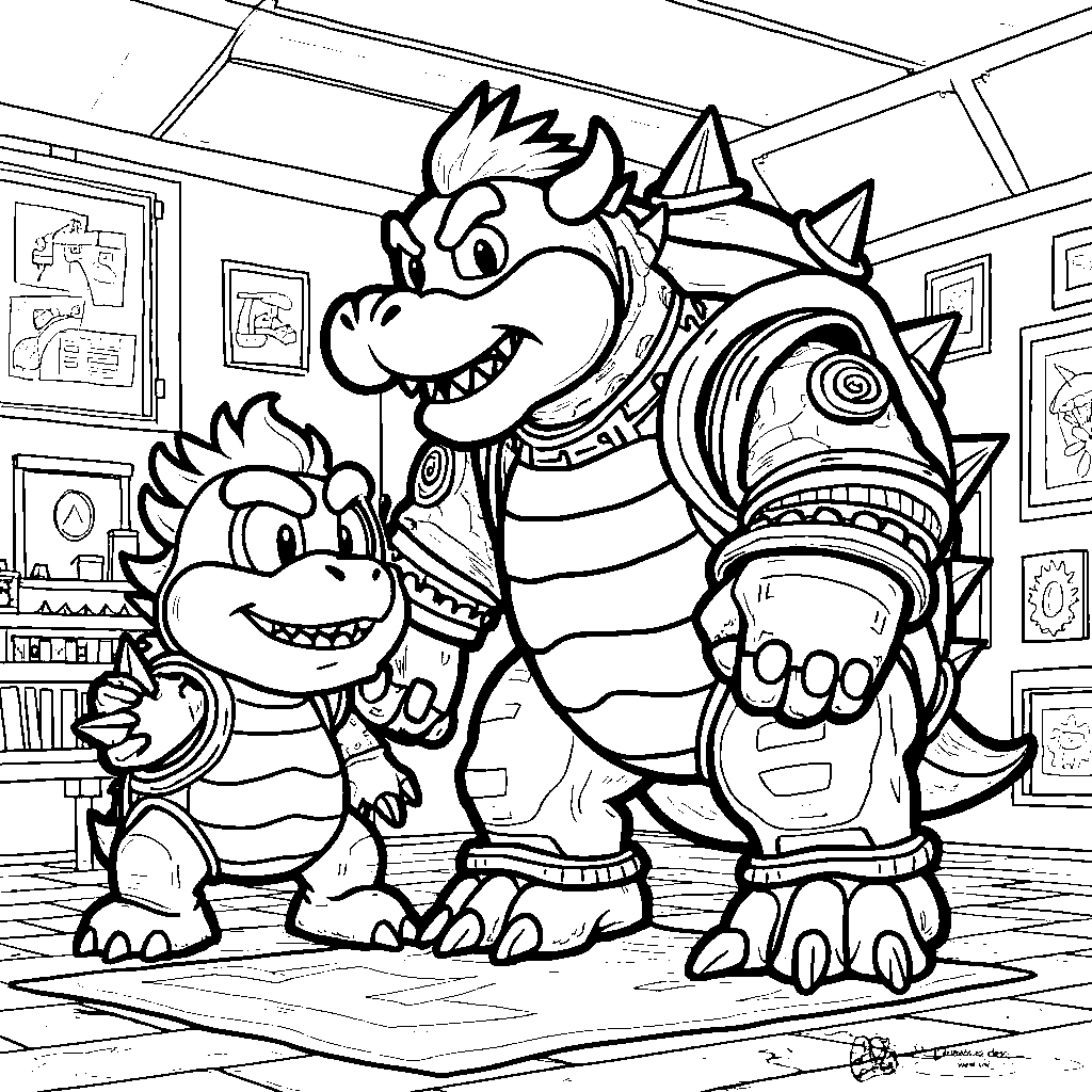 Bowser robot-building with his Koopa friends