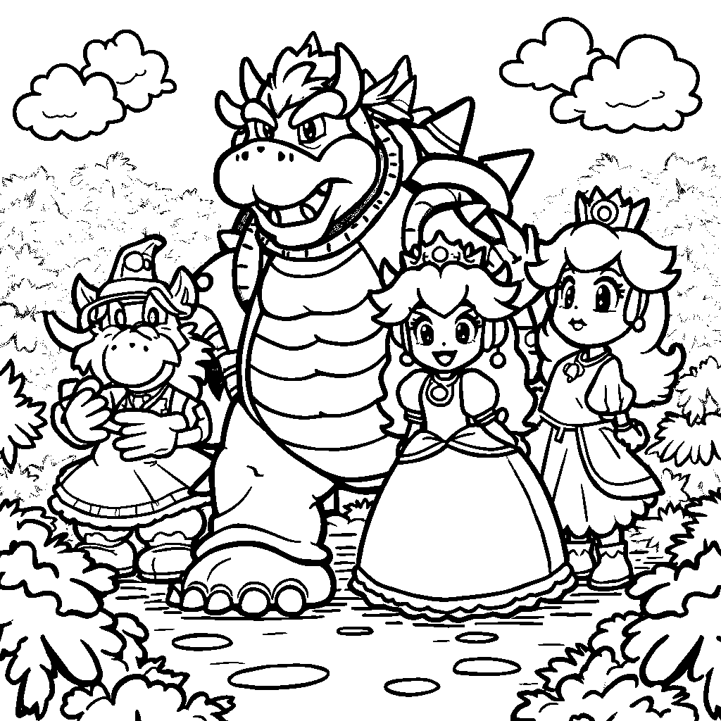 Bowser solving a maze with friends