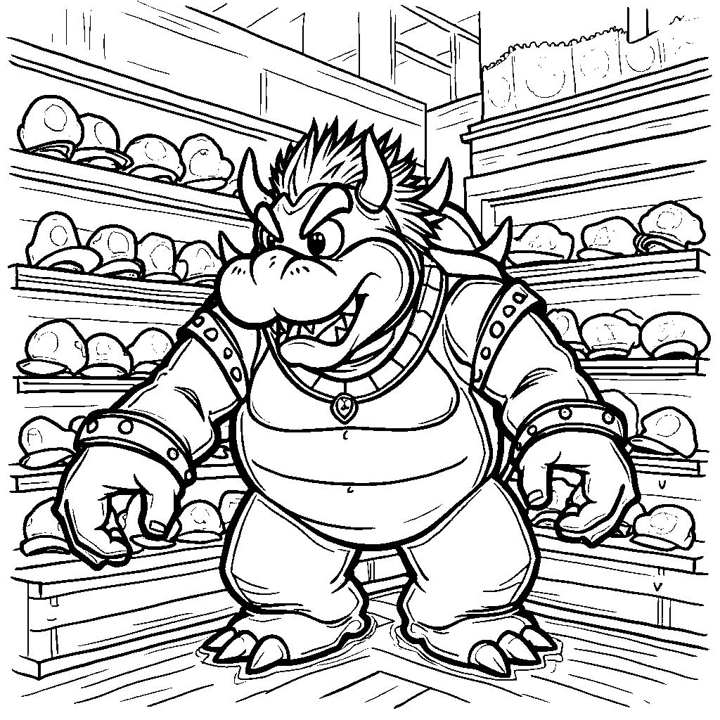 Bowser trying on funny hats at a hat store