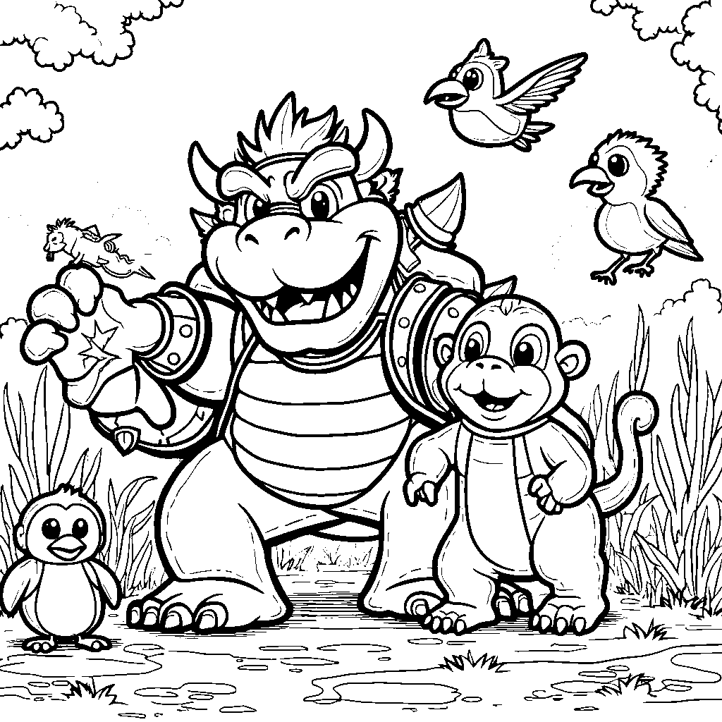 Bowser visiting a zoo and interacting with animals