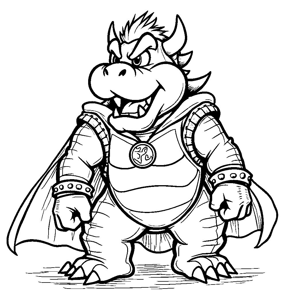 Bowser wearing a superhero cape, ready to save the day.