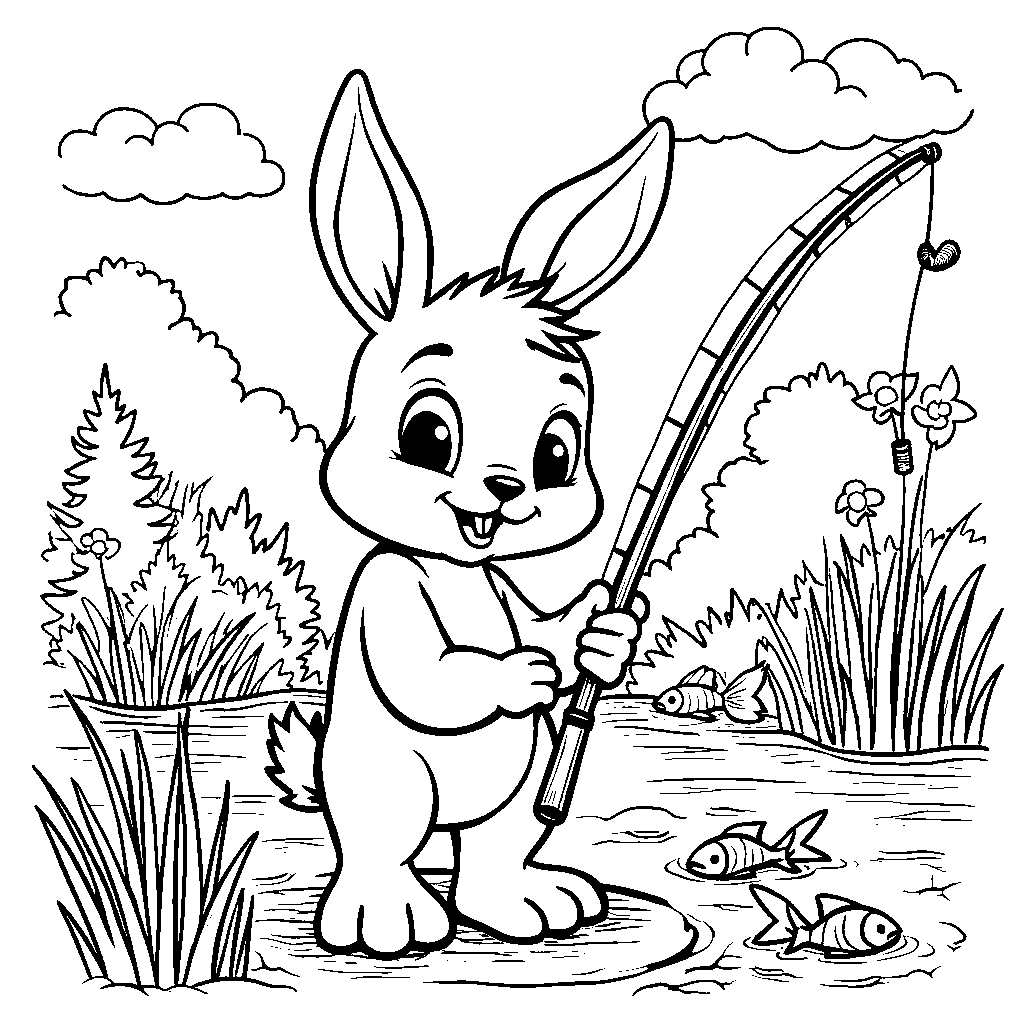 Bunny holding a fishing rod