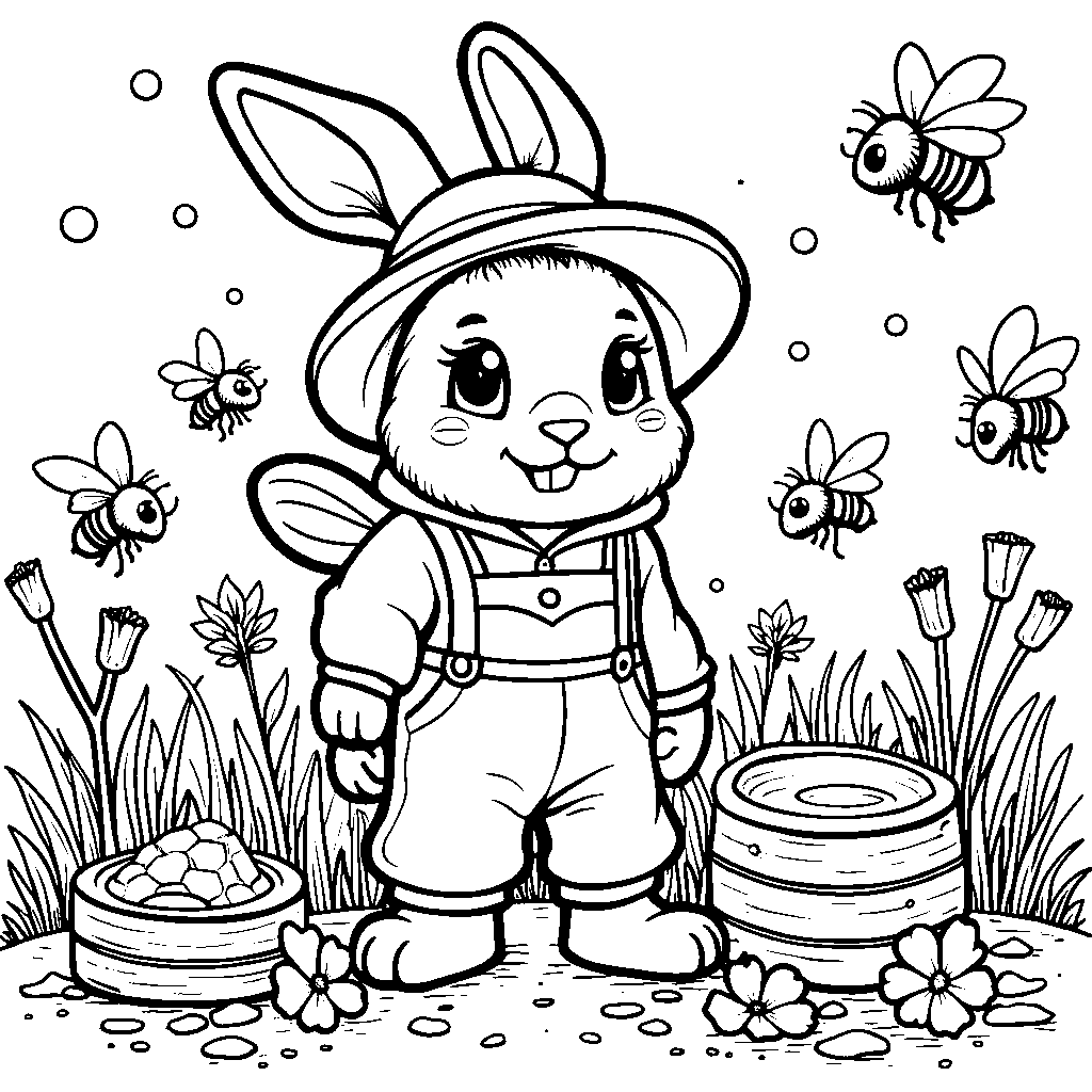 Bunny in a beekeeper's suit