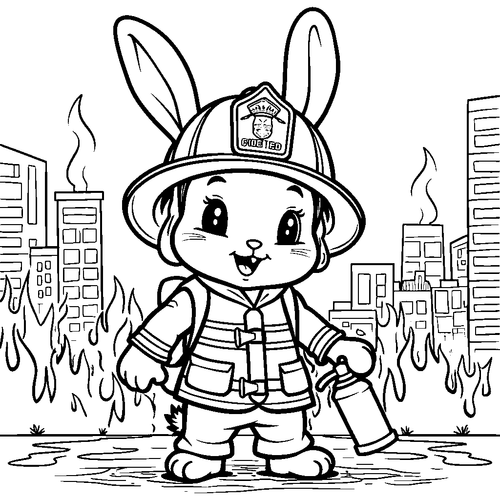 Bunny in a firefighter's helmet