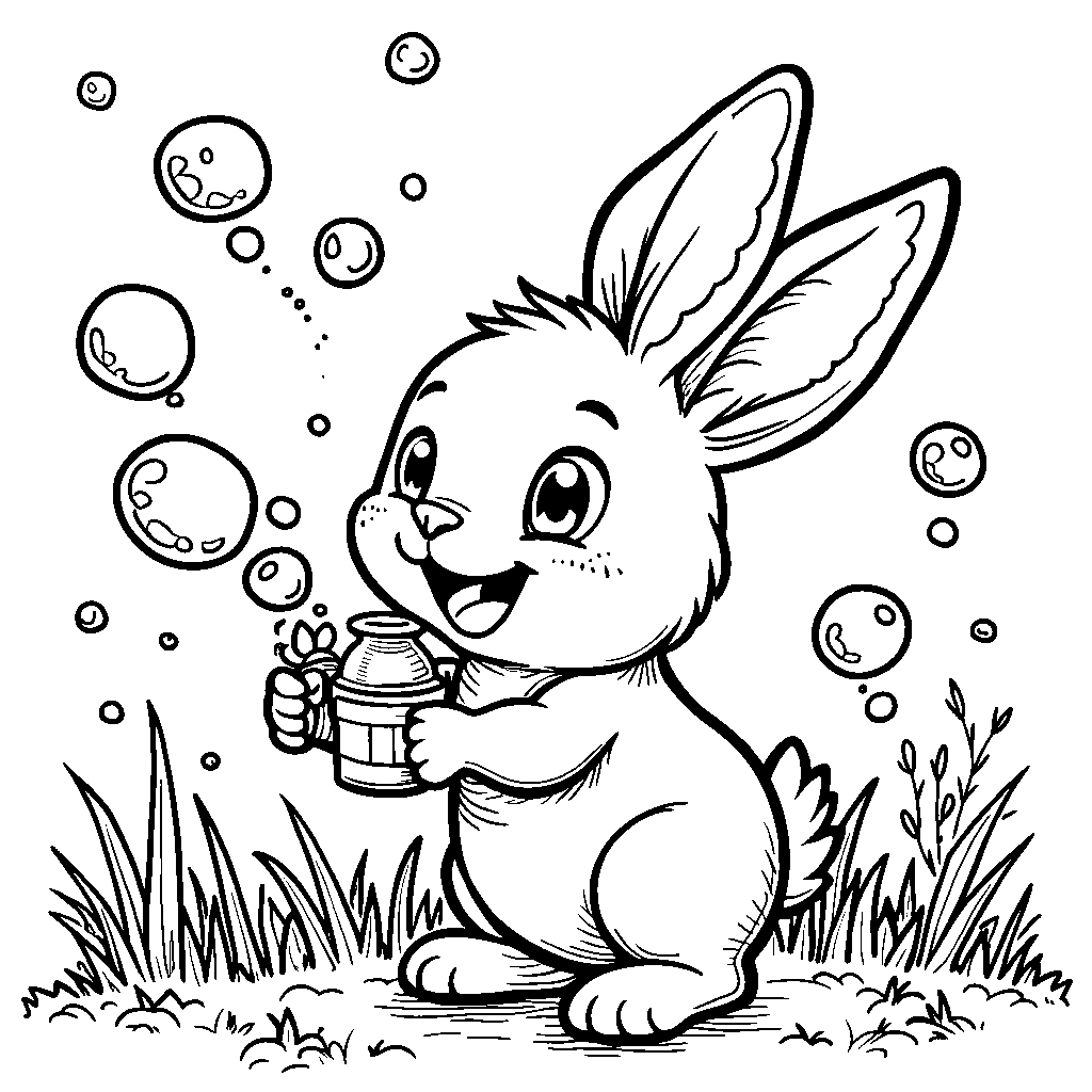 Bunny playing with a bubble machine