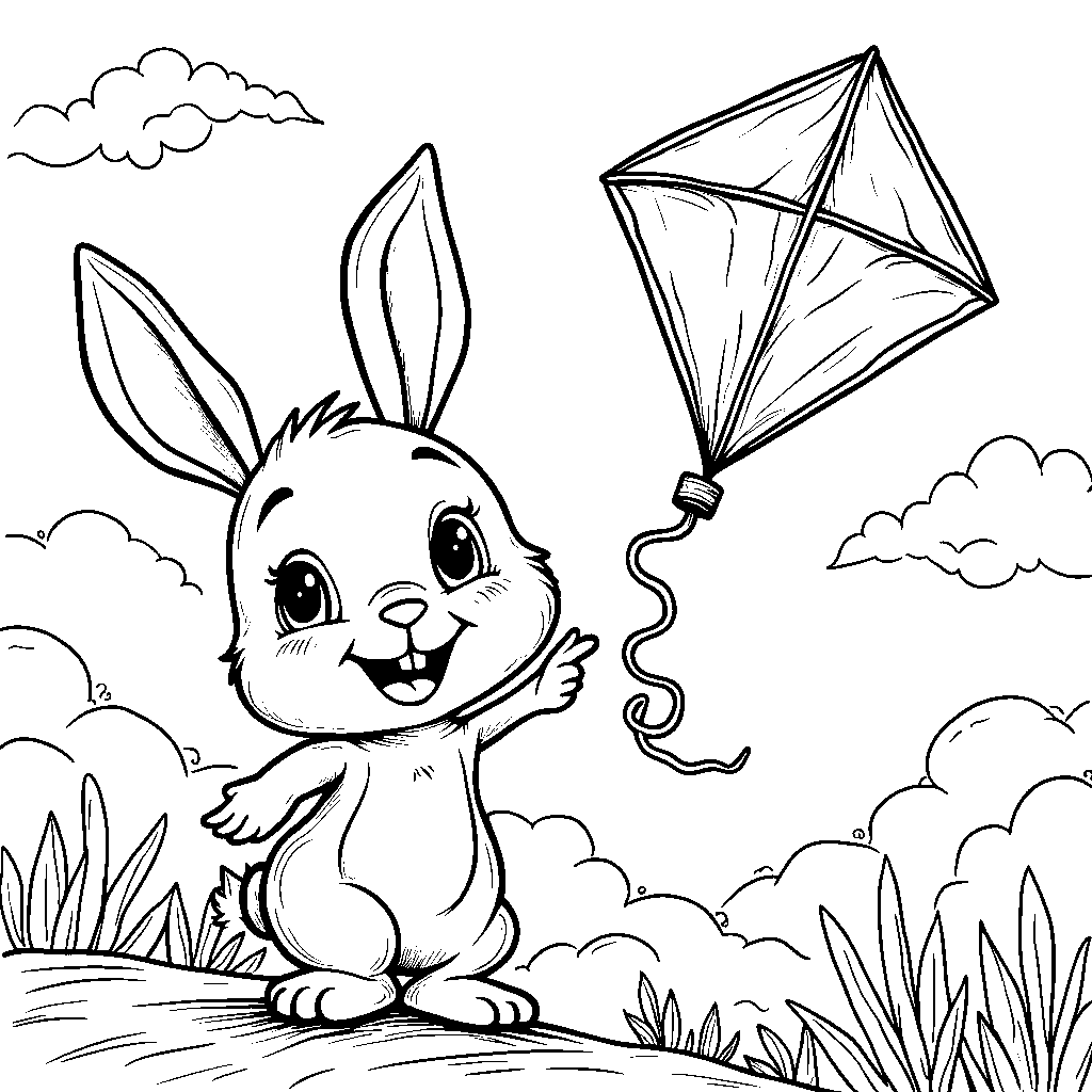 Bunny playing with a kite