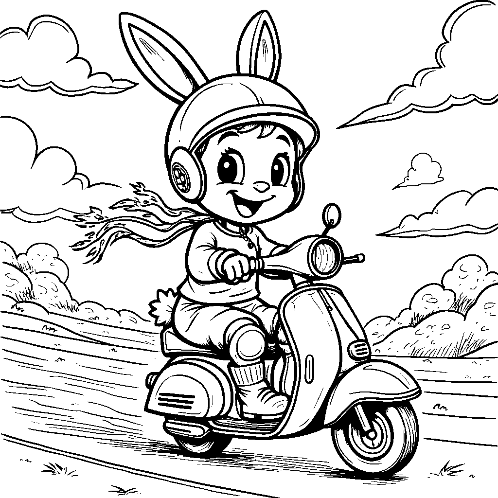 Bunny riding a scooter