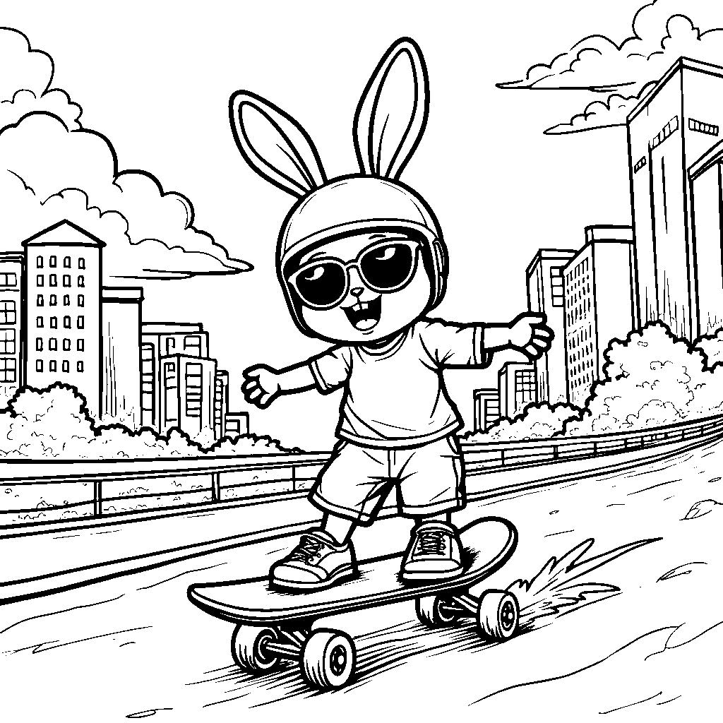 Bunny riding a skateboard