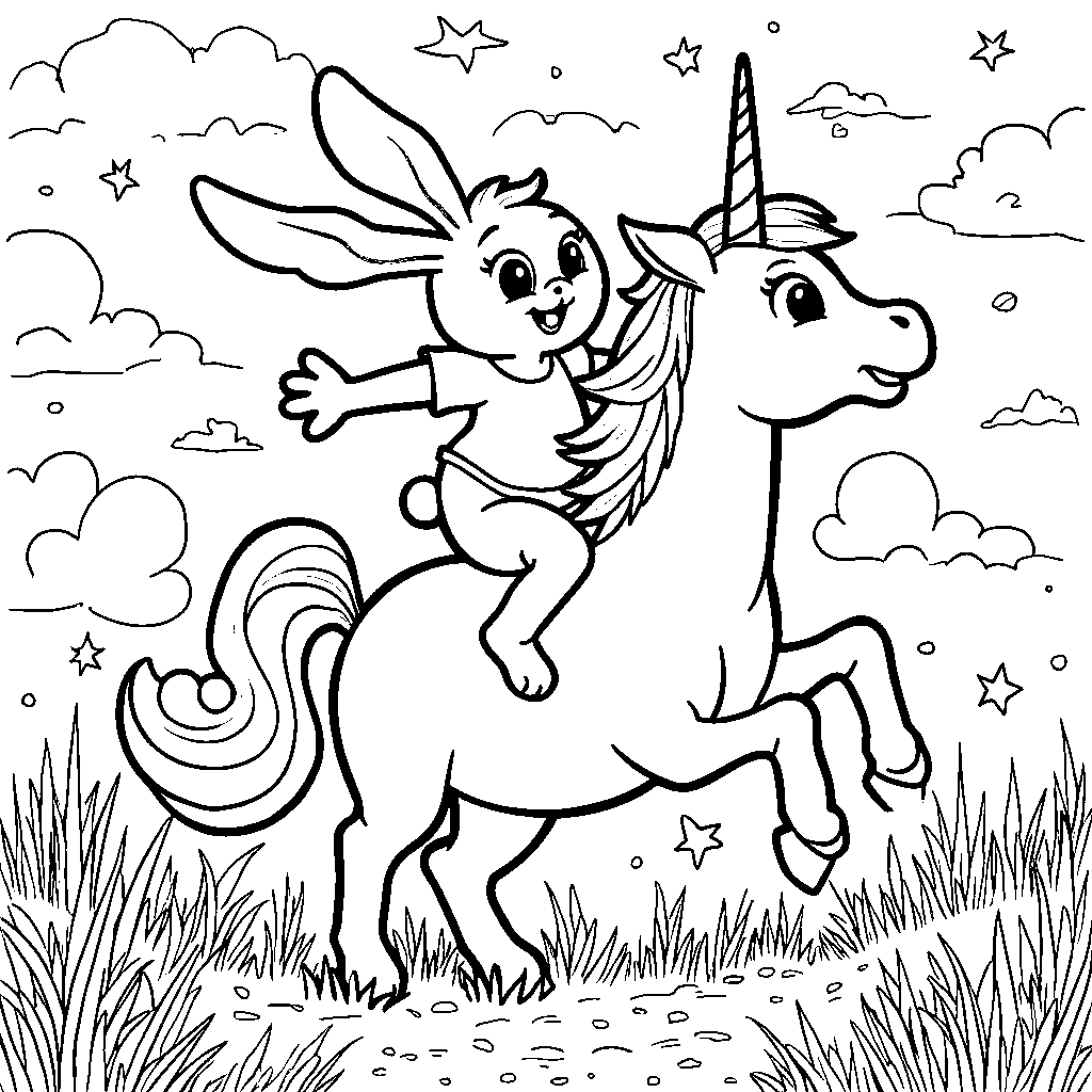 Bunny riding a unicorn