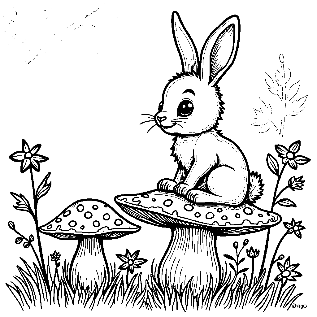 Bunny sitting on a mushroom