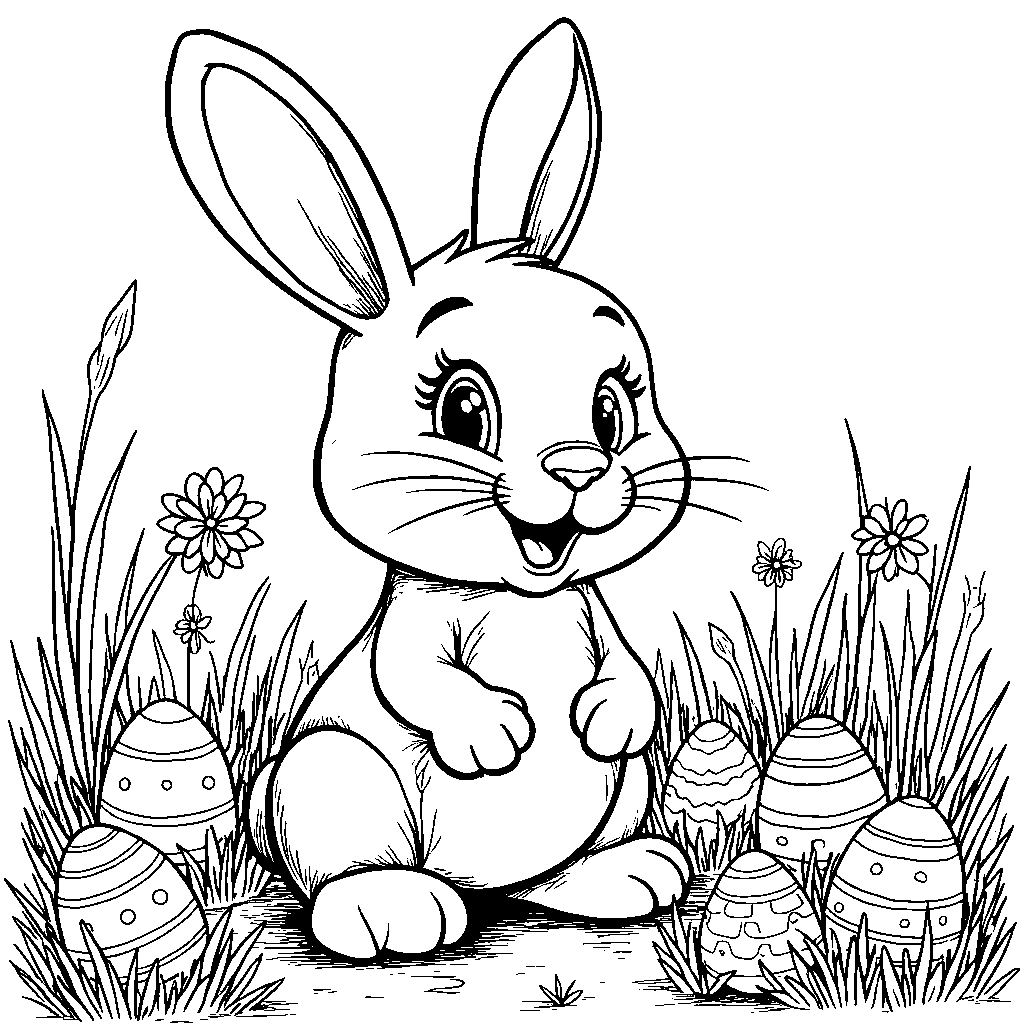 Bunny surrounded by Easter eggs