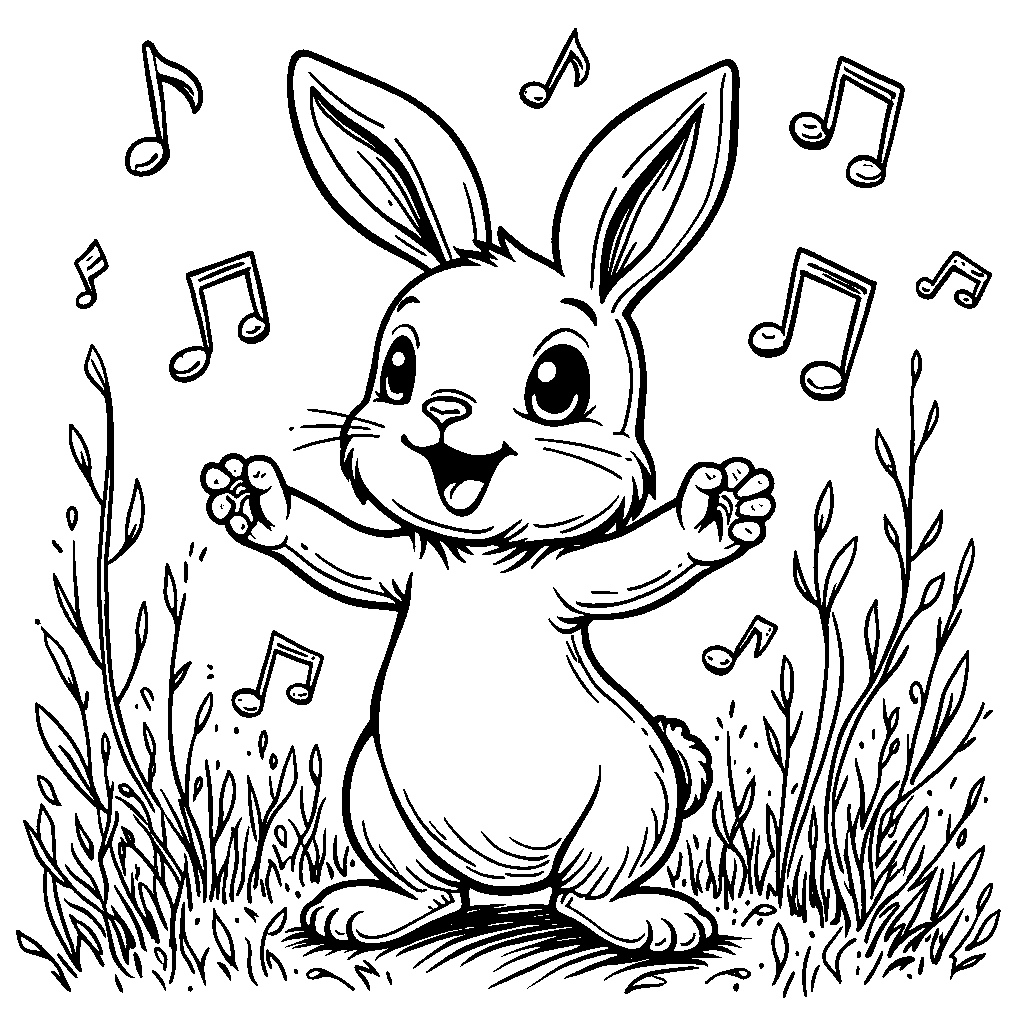 Bunny surrounded by musical notes