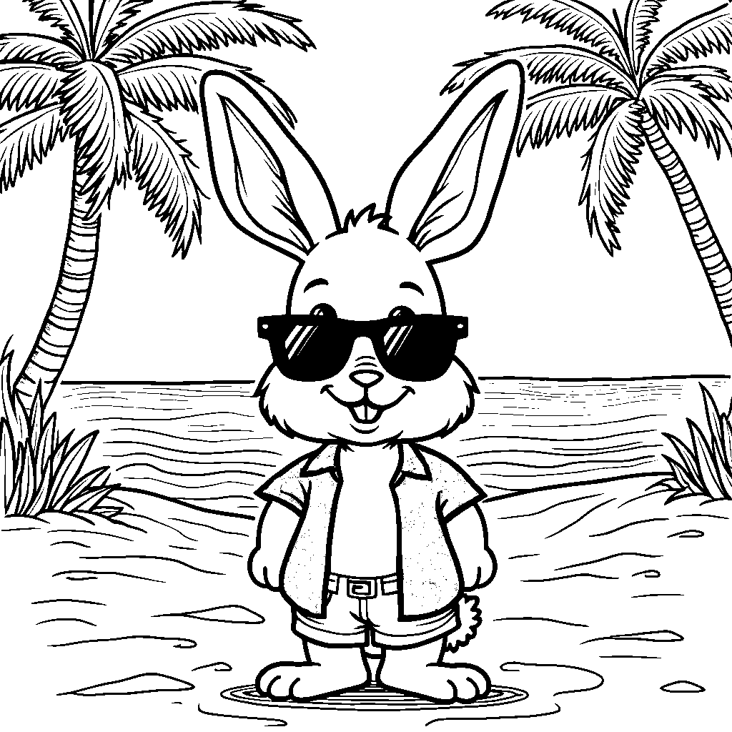 Bunny wearing sunglasses and a Hawaiian shirt