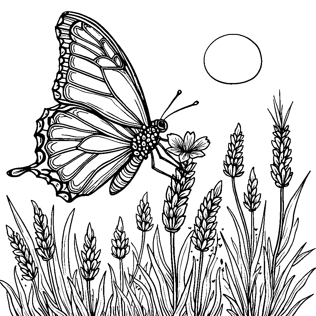 A butterfly sipping nectar from a patch of lavender flowers