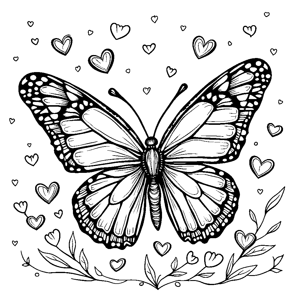 a butterfly surrounded by fluttering hearts