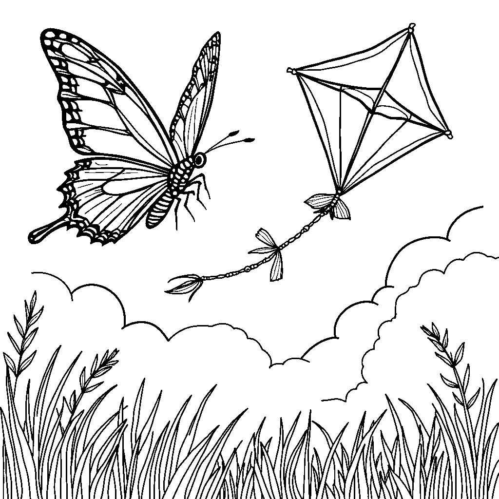 A butterfly with a tiny kite flying high