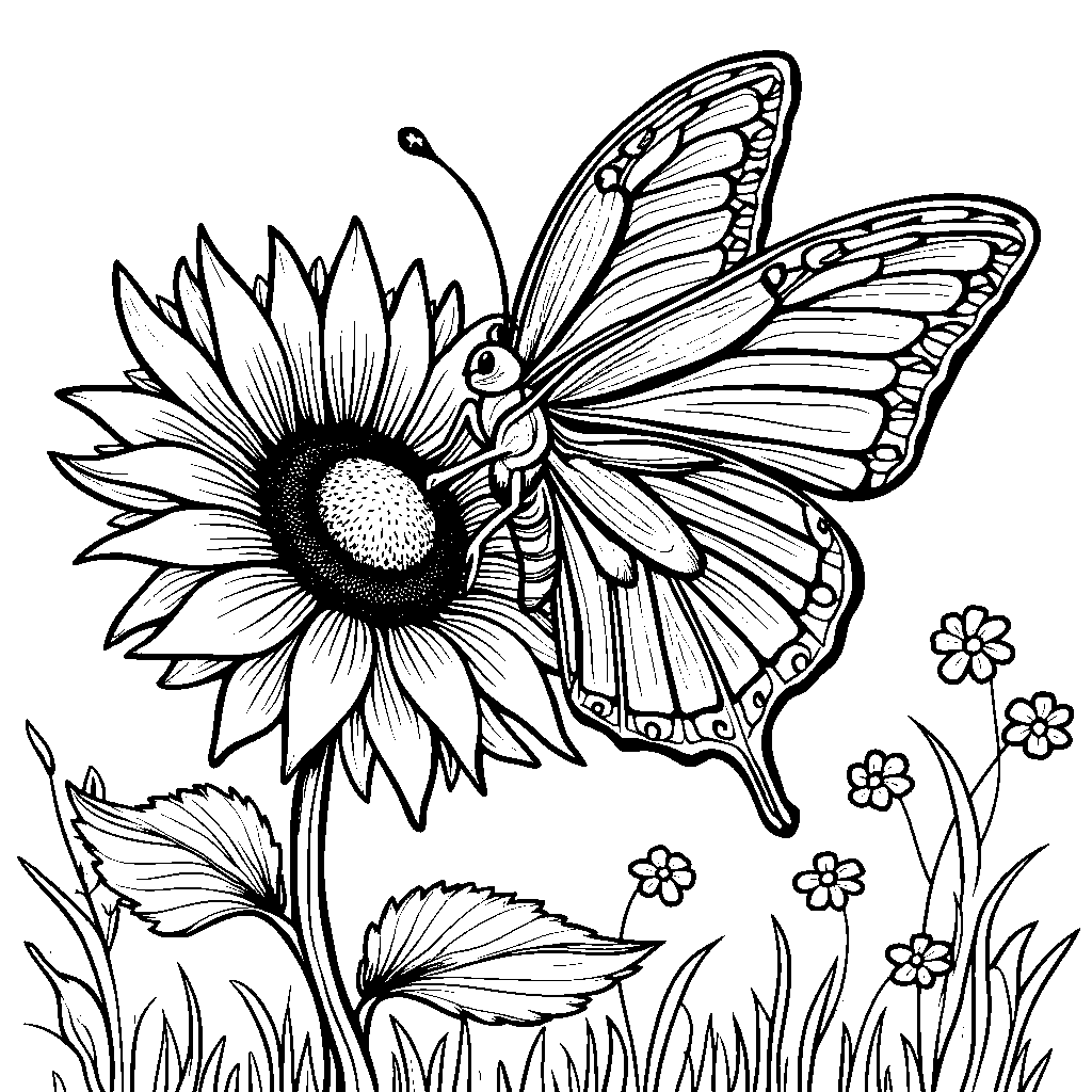 A butterfly perched on a bright yellow sunflower