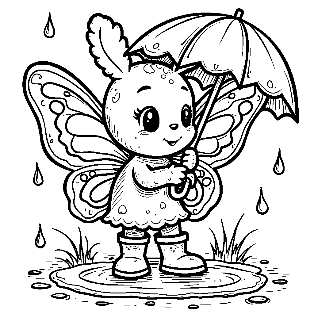 A butterfly with a tiny umbrella and rain boots